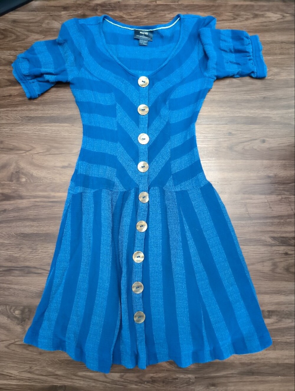 Anthropologie Blue Striped Button-Front Midi Dress
